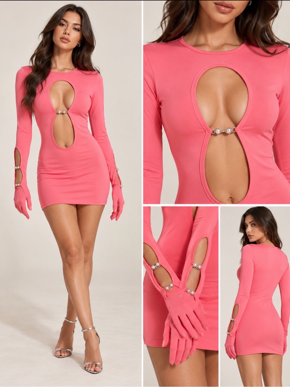 Rebellious Fashion Pink Cut Out Mini Dress with Gloves – US 6 / UK 10 – NWT